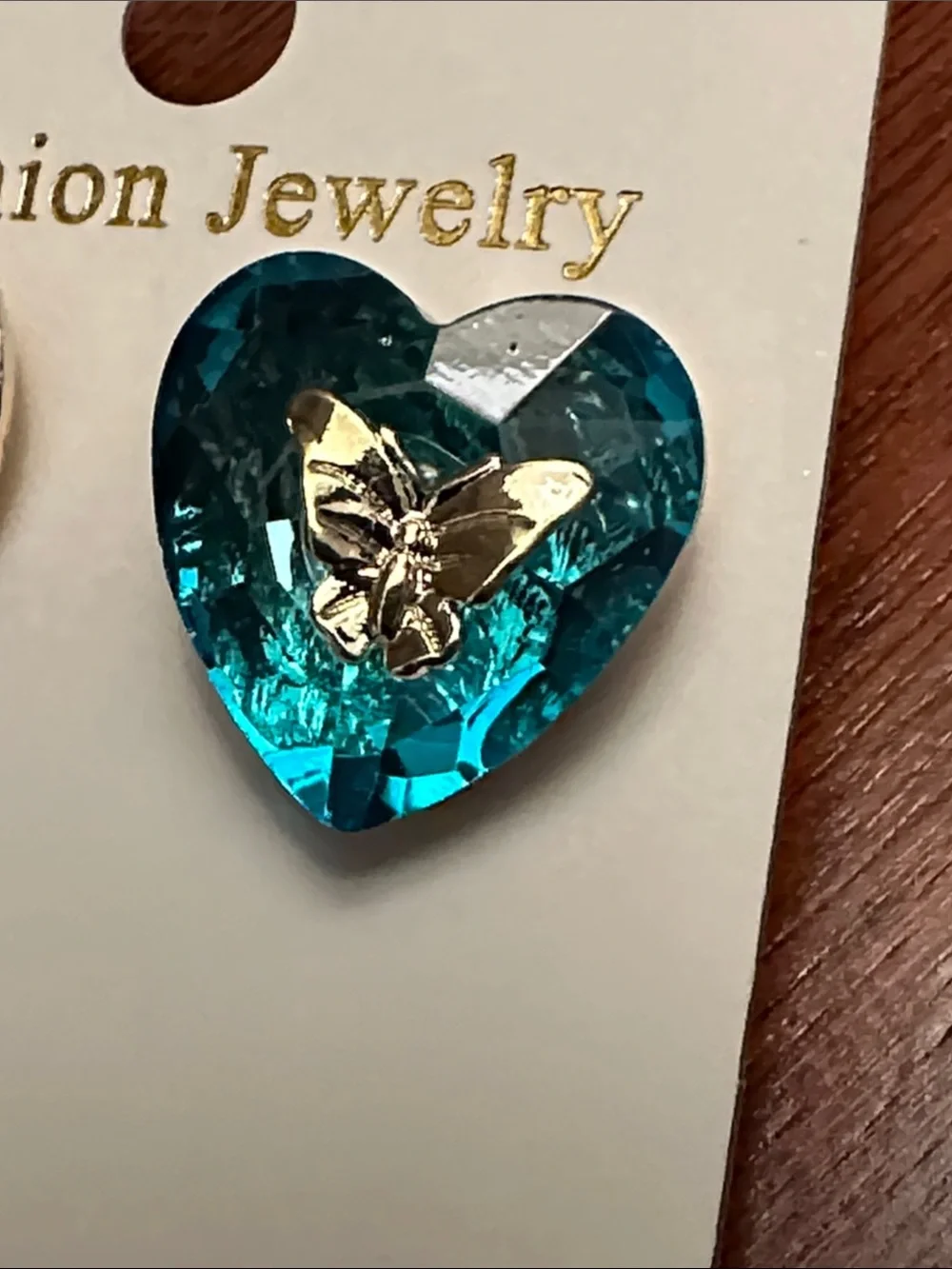 Fashion Jewelry Turquoise Heart Earrings with Gold Butterfly Accent